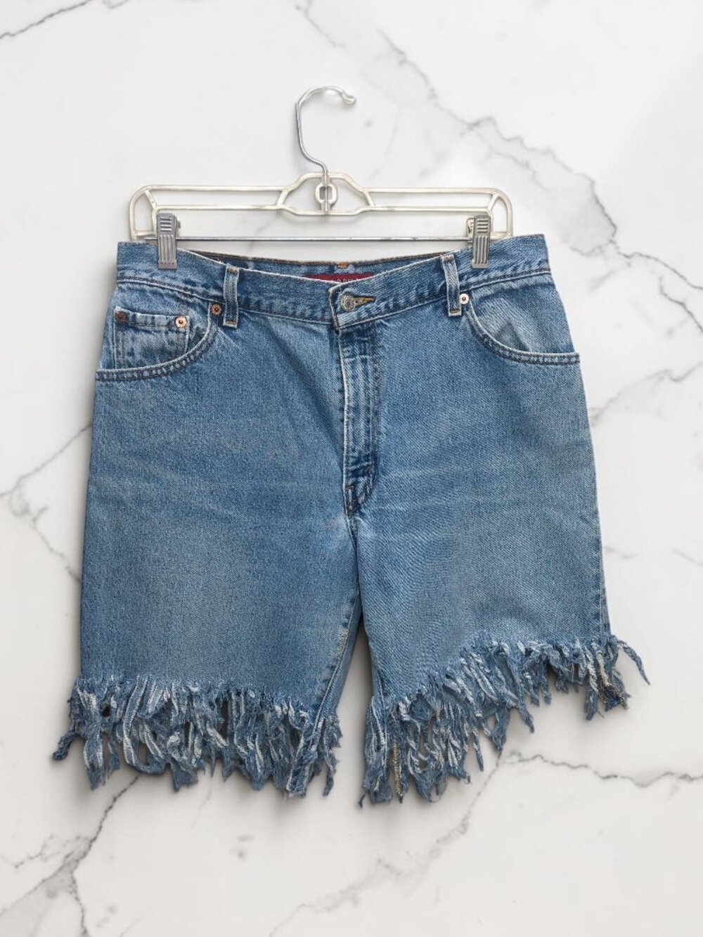 Vintage Levi's 550 Women's Denim Distressed Shorts Heavily Frayed Hem Size 14